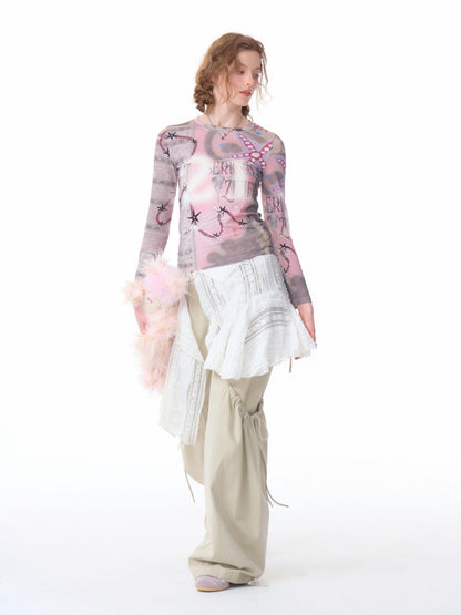 Star Digital Print Long Sleeve Numbering T-Shirt【s0000011760】