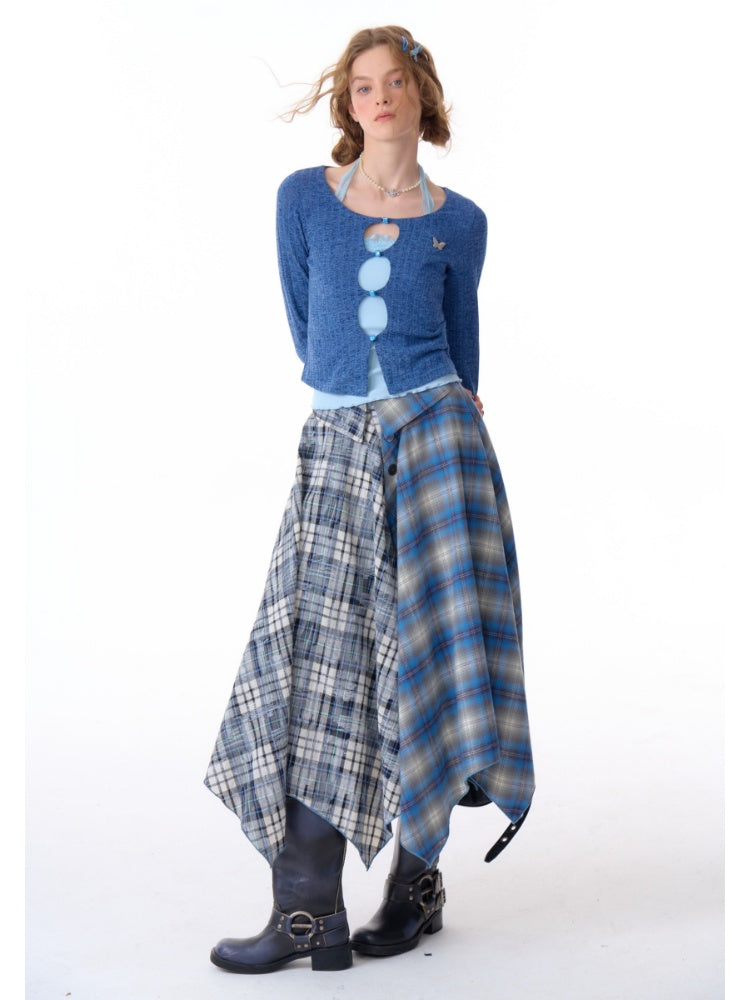 Irregular Contras Plaid High Waist Midi Long Skirt【s0000011753】