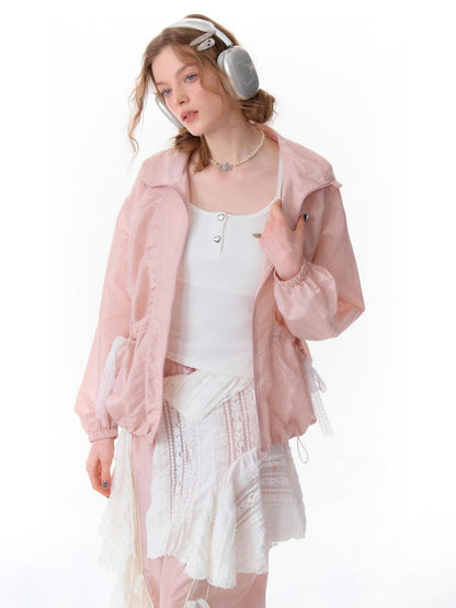 Lace Bow Long Sleeve Double-Zip Jacket【s0000011912】