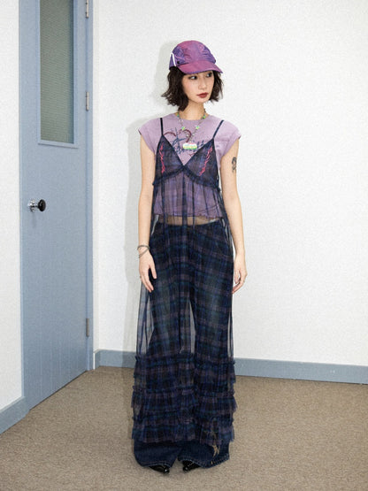Tiered Frill A-Line Sheer V-Neck Camisole Dress【s0000011907】