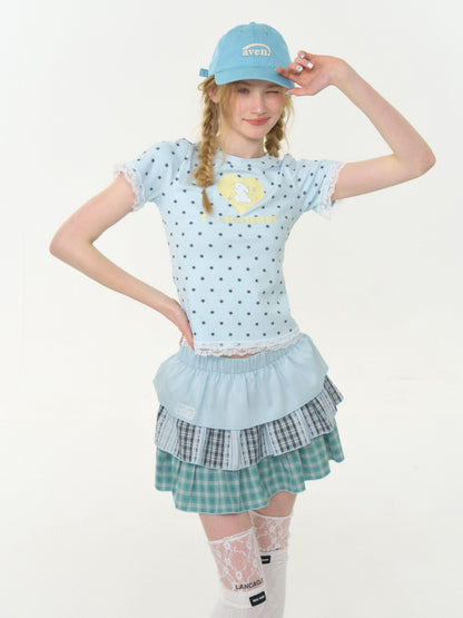Polka Dot Star Heart Rabbit Print Crew Neck Short Sleeve T-Shirt【s0000013012】