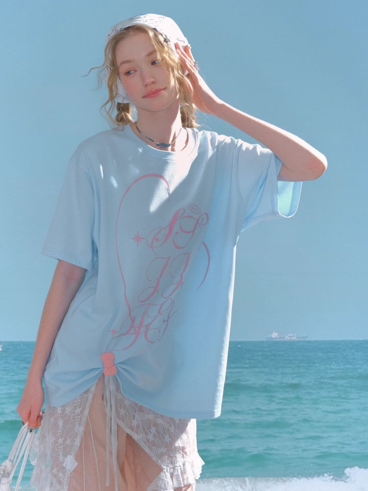 Letter Print Round Neck Loose Large Short Sleeve T-Shirt【s0000013009】
