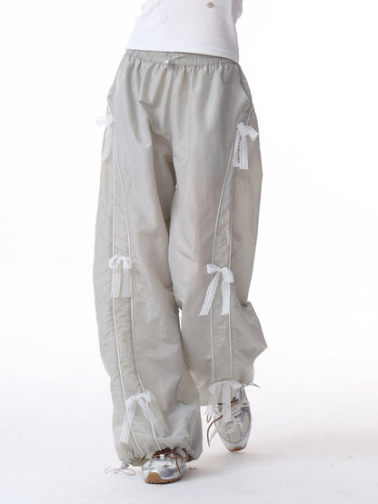 Lace Bow Wide Leg Straight Sports Casual Pants【s0000011918】