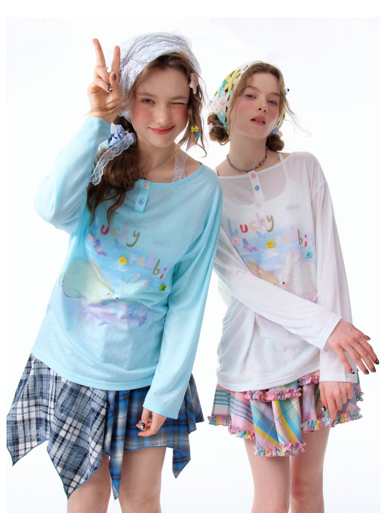 Rabbit Print Long Sleeve T-Shirt【s0000011915】