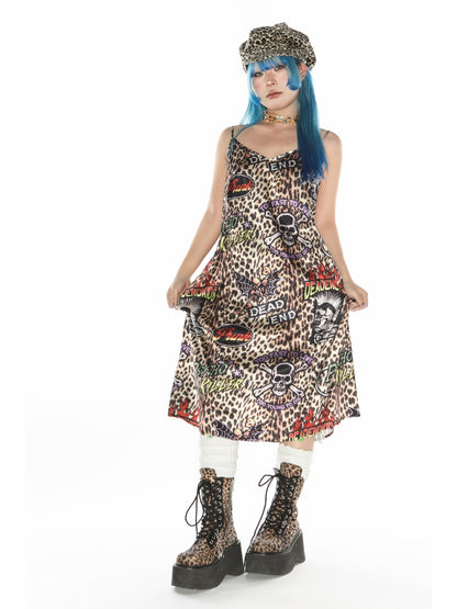 Punk Leopard & Skull Print Adjustable Length Camisole Dress 【s0000011782】