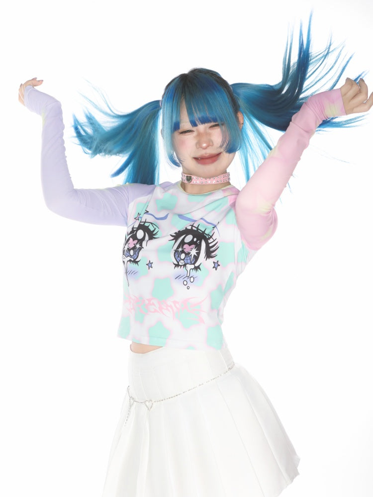 Comic Eye Two-Dimensional Subculture Star Color-Blocked Long Sleeve T-Shirt【s0000011789】