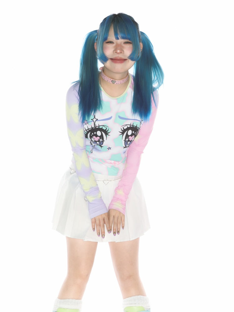 Comic Eye Two-Dimensional Subculture Star Color-Blocked Long Sleeve T-Shirt【s0000011789】
