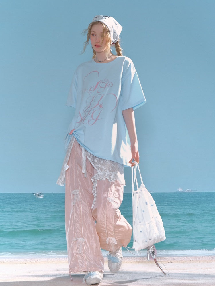 Letter Print Round Neck Loose Large Short Sleeve T-Shirt【s0000013009】