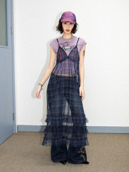 Tiered Frill A-Line Sheer V-Neck Camisole Dress【s0000011907】