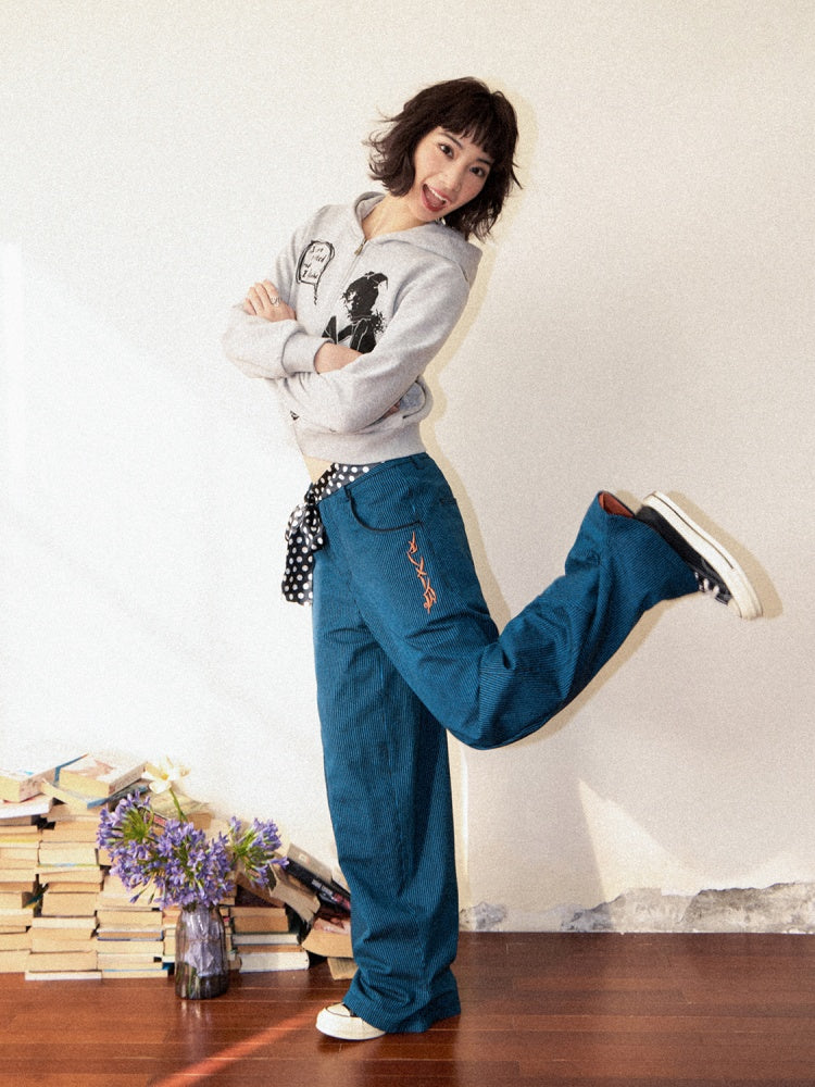 Orange Embroidered Striped Loose Banana Pants【s0000011901】
