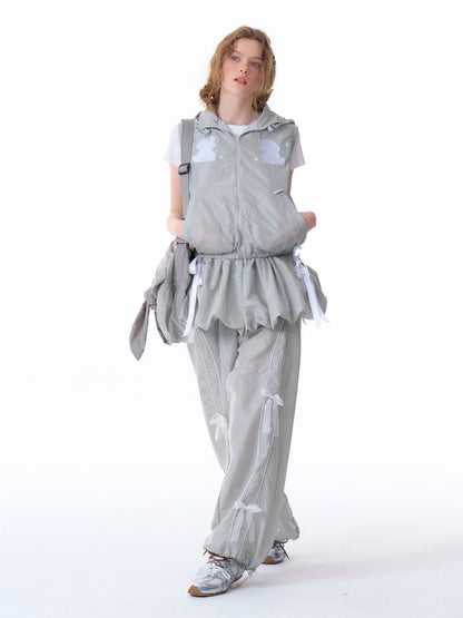 Lace Bow Wide Leg Straight Sports Casual Pants【s0000011918】