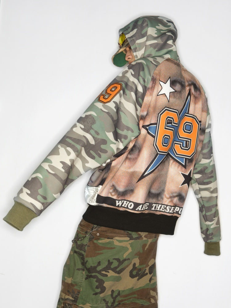 Camouflage Pattern Raglan Full Zip Oversized Hoodie Jacket 【s0000011776】