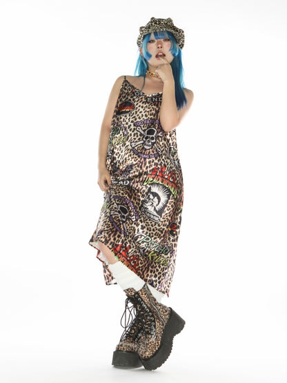 Punk Leopard & Skull Print Adjustable Length Camisole Dress 【s0000011782】