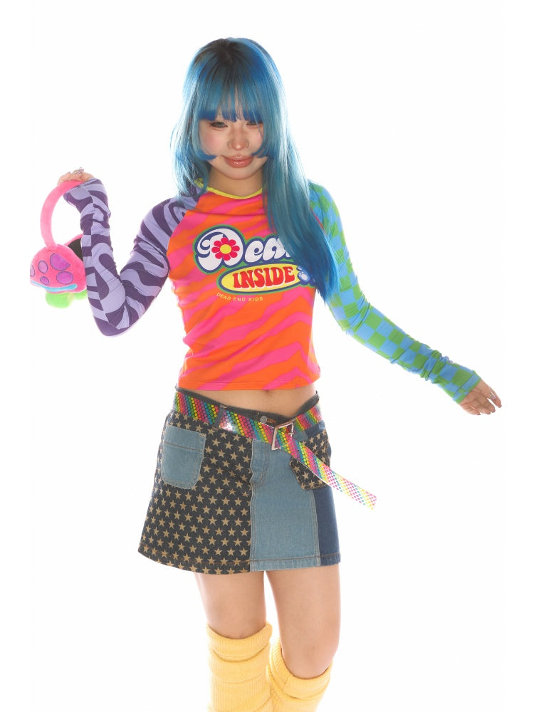 Y2K Dopamine Color Blocked Print Long sleeved T-Shirt【s0000011785】