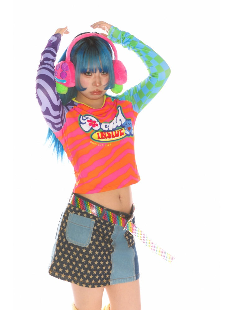 Y2K Dopamine Color Blocked Print Long sleeved T-Shirt【s0000011785】