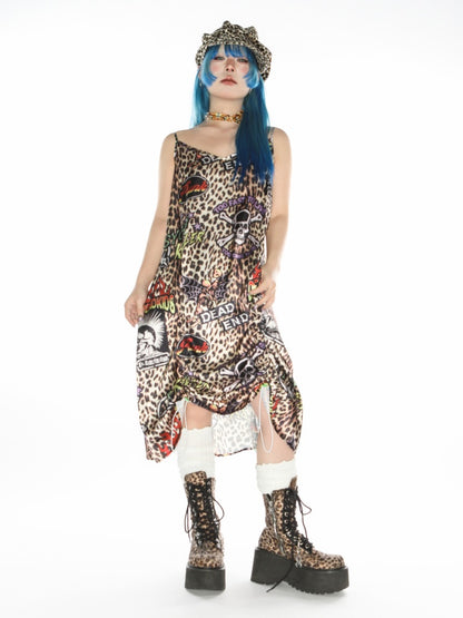 Punk Leopard & Skull Print Adjustable Length Camisole Dress 【s0000011782】
