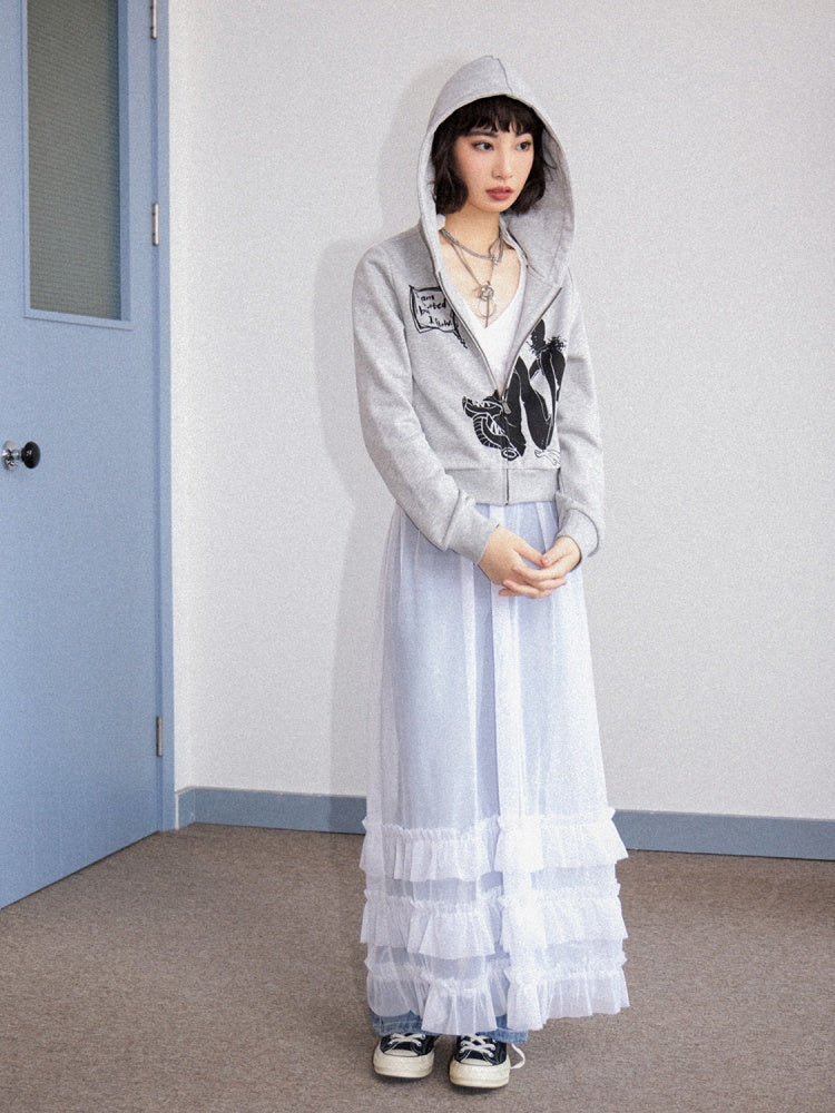 Tiered Frill A-Line Sheer V-Neck Camisole Dress【s0000011907】