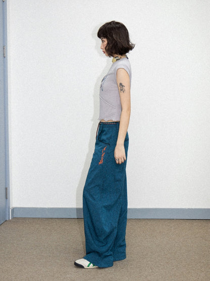 Orange Embroidered Striped Loose Banana Pants【s0000011901】