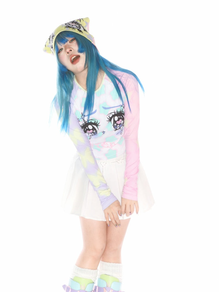 Comic Eye Two-Dimensional Subculture Star Color-Blocked Long Sleeve T-Shirt【s0000011789】