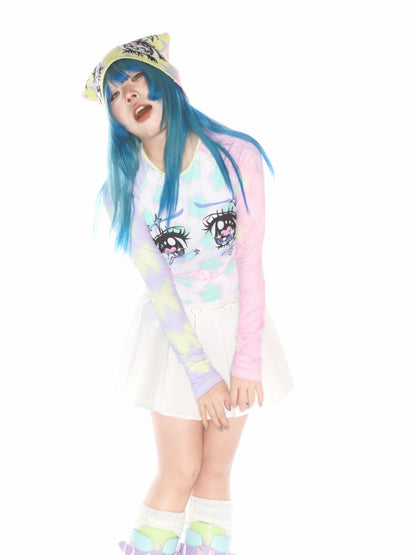 Comic Eye Two-Dimensional Subculture Star Color-Blocked Long Sleeve T-Shirt【s0000011789】