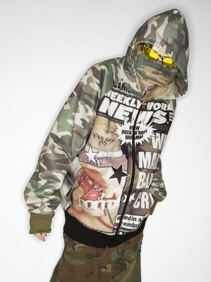 Camouflage Pattern Raglan Full Zip Oversized Hoodie Jacket 【s0000011776】