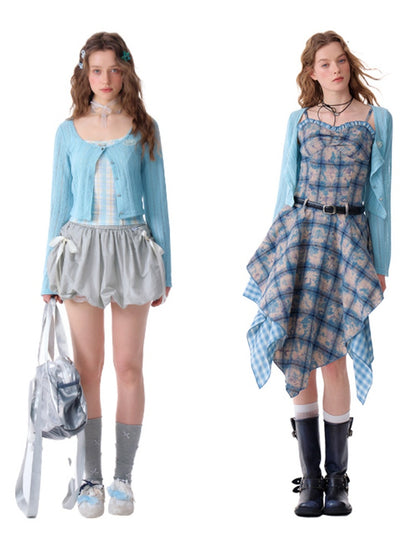 Rib Knitted Long Bell Sleeve Cropped Cardigan【s0000011758】