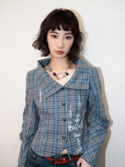 Candlesticks Embroidered Stacked Collar Plaid Short Jacket【s0000011909】
