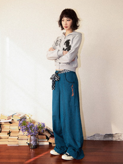 Orange Embroidered Striped Loose Banana Pants【s0000011901】