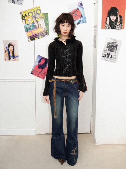 Fur Collar Graphic Print Cardigan【s0000011904】