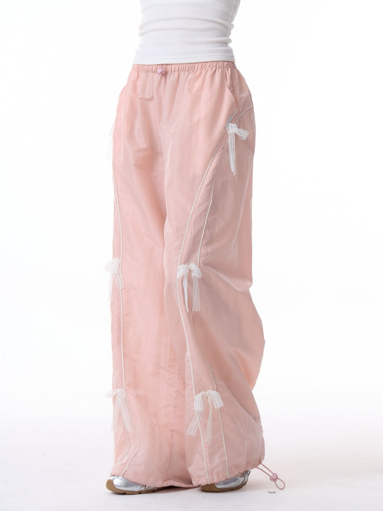 Lace Bow Wide Leg Straight Sports Casual Pants【s0000011918】
