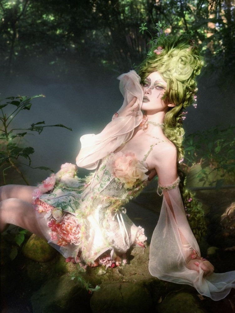 Forest Fairy Floral Lace Corset Dress 4-iece Set【s0000011761】