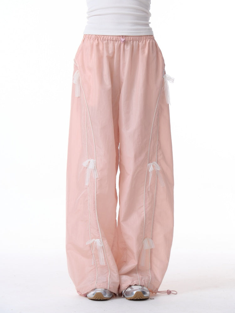 Lace Bow Wide Leg Straight Sports Casual Pants【s0000011918】