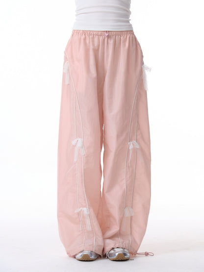 Lace Bow Wide Leg Straight Sports Casual Pants【s0000011918】