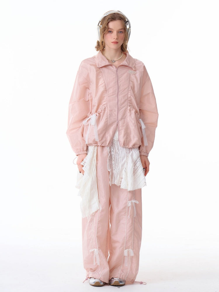 Lace Bow Wide Leg Straight Sports Casual Pants【s0000011918】