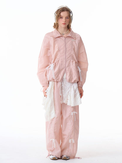Lace Bow Wide Leg Straight Sports Casual Pants【s0000011918】