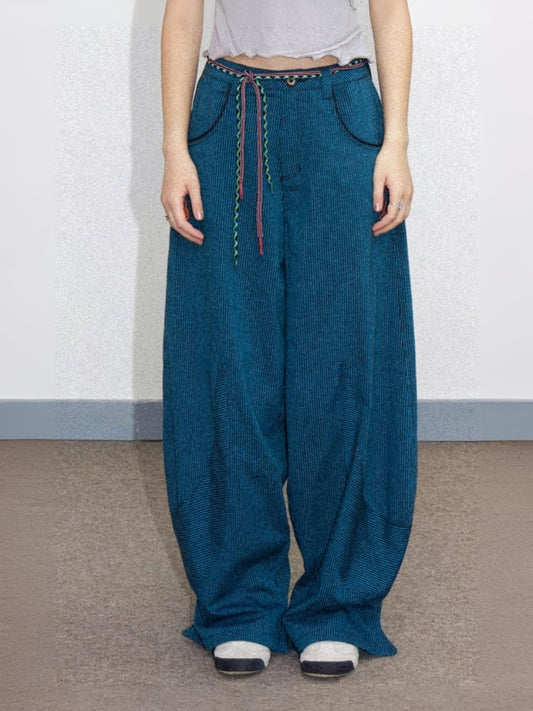 Orange Embroidered Striped Loose Banana Pants【s0000011901】