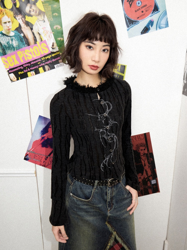 Fur Collar Graphic Print Cardigan【s0000011904】