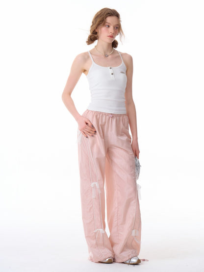 Lace Bow Wide Leg Straight Sports Casual Pants【s0000011918】