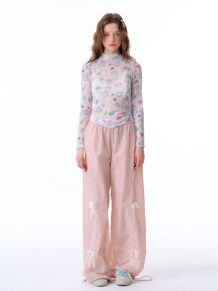 Lace Bow Wide Leg Straight Sports Casual Pants【s0000011918】