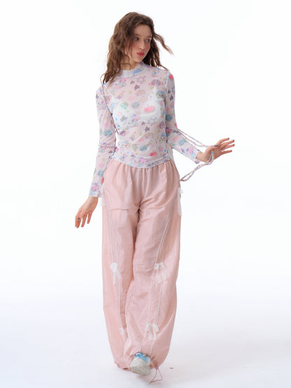 Lace Bow Wide Leg Straight Sports Casual Pants【s0000011918】