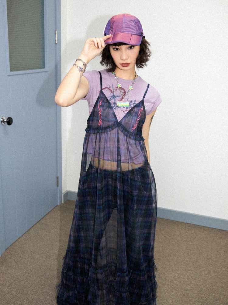 Tiered Frill A-Line Sheer V-Neck Camisole Dress【s0000011907】