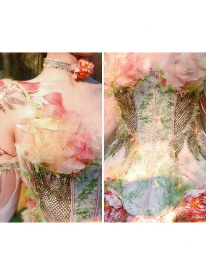 Forest Fairy Floral Lace Corset Dress 4-iece Set【s0000011761】