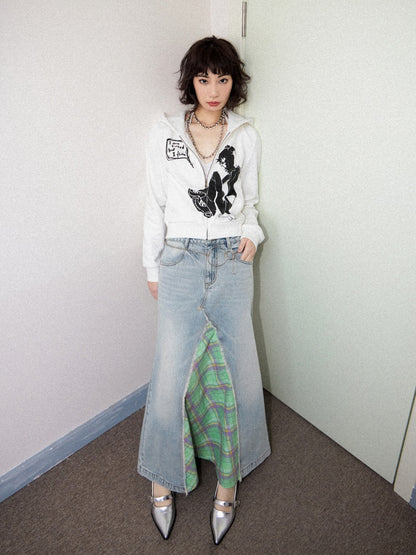 Front Slit Denim Checked A-Line Skirt【s0000011905】