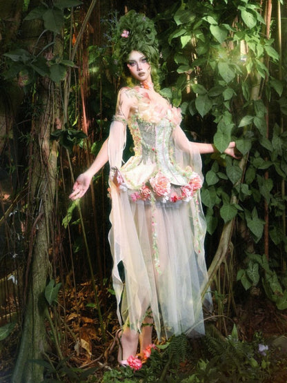 Forest Fairy Floral Lace Corset Dress 4-iece Set【s0000011761】
