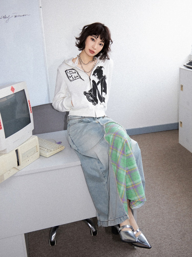 Front Slit Denim Checked A-Line Skirt【s0000011905】