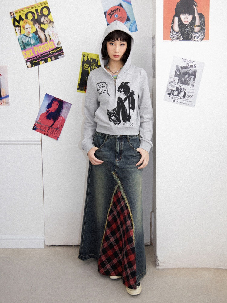 Front Slit Denim Checked A-Line Skirt【s0000011905】