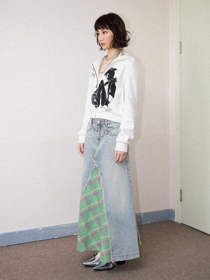 Front Slit Denim Checked A-Line Skirt【s0000011905】