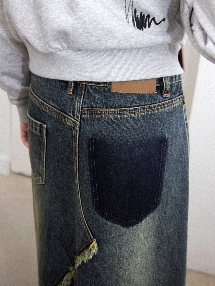 Front Slit Denim Checked A-Line Skirt【s0000011905】