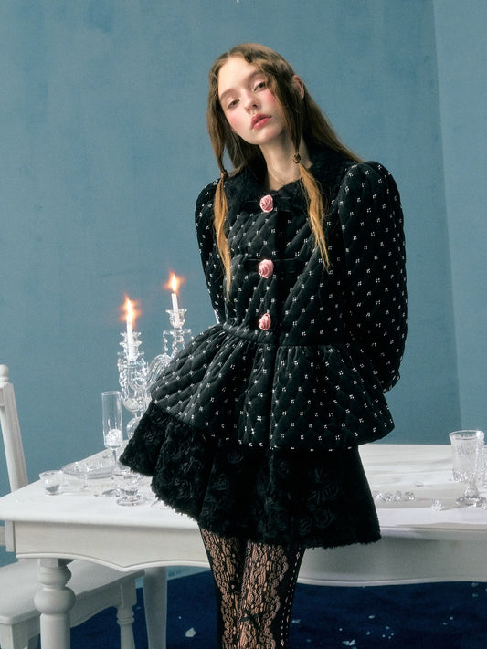 Collarless Bubble Sleeve Short Jacket Set【s0000005136】