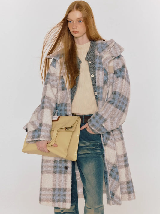 Hooded plaid coat [s0000005070]